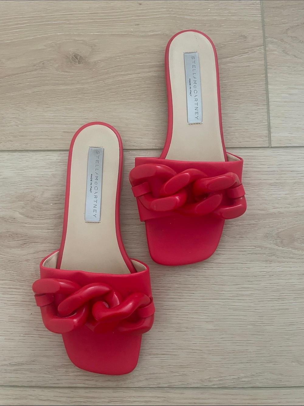 Stella McCartney Bold Red Chain Slide Sandals